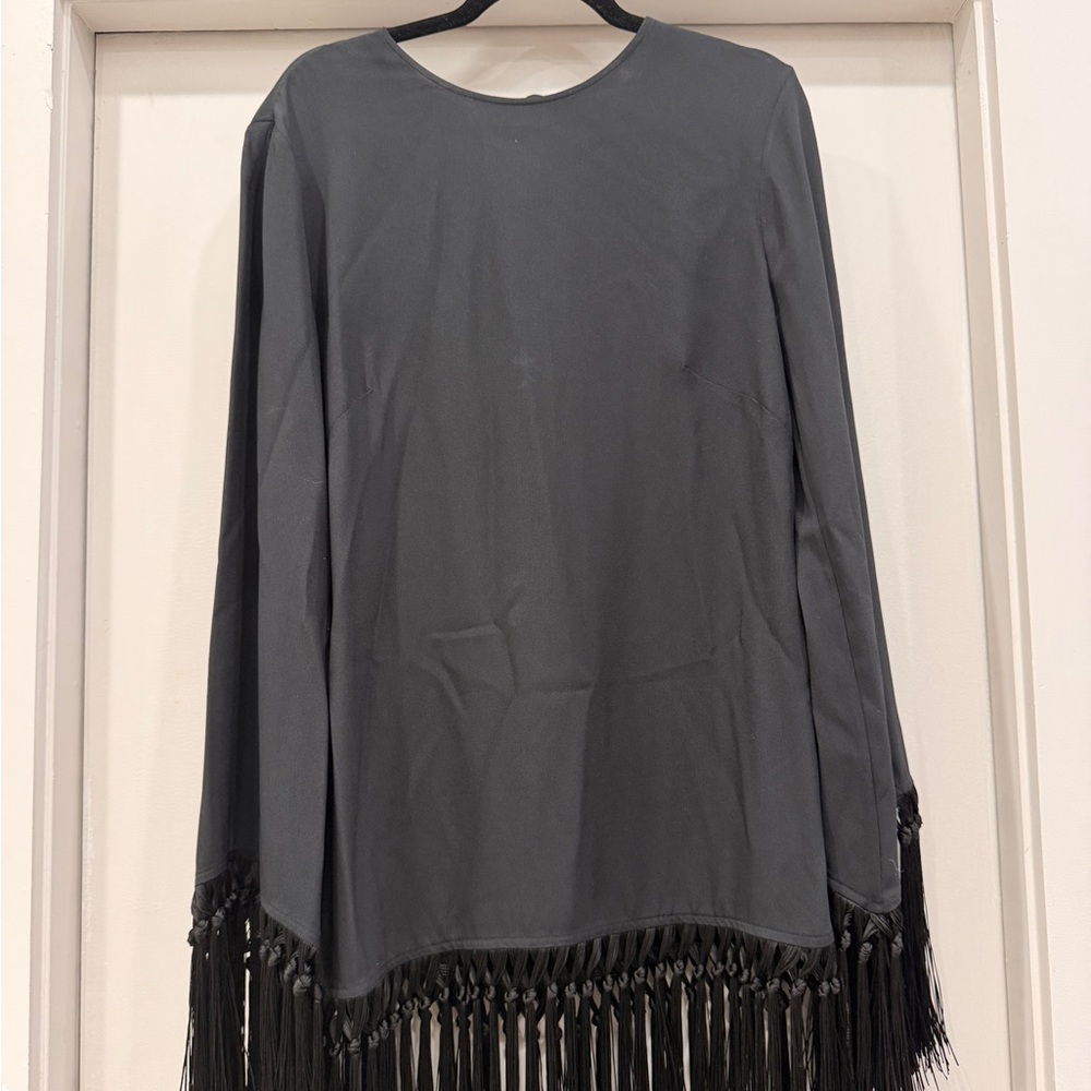 Taller Marmo Black Fringe Long Sleeve Top